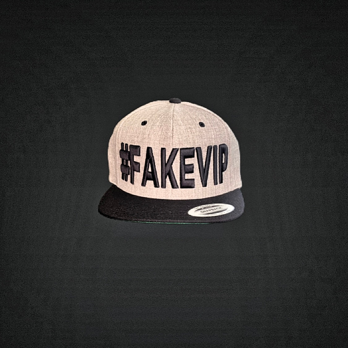 #FAKEVIP- Heather Grey hat with Black Bill and Black Lettering