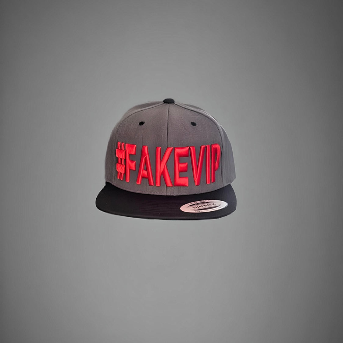 #FAKEVIP- Dark Grey hat with Black Bill and Red Lettering