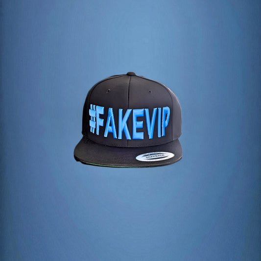 #FAKEVIP- Black hat with Blue Lettering