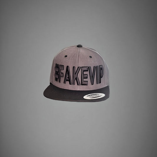 #FAKEVIP- Dark Grey hat with Black Bill and Black Lettering